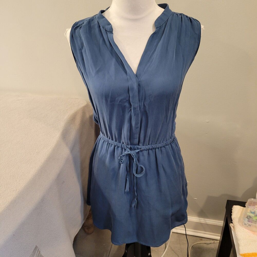 Babaton Aritzia Dress XS Blue 100% Silk Mini Dress Drawstring Lined